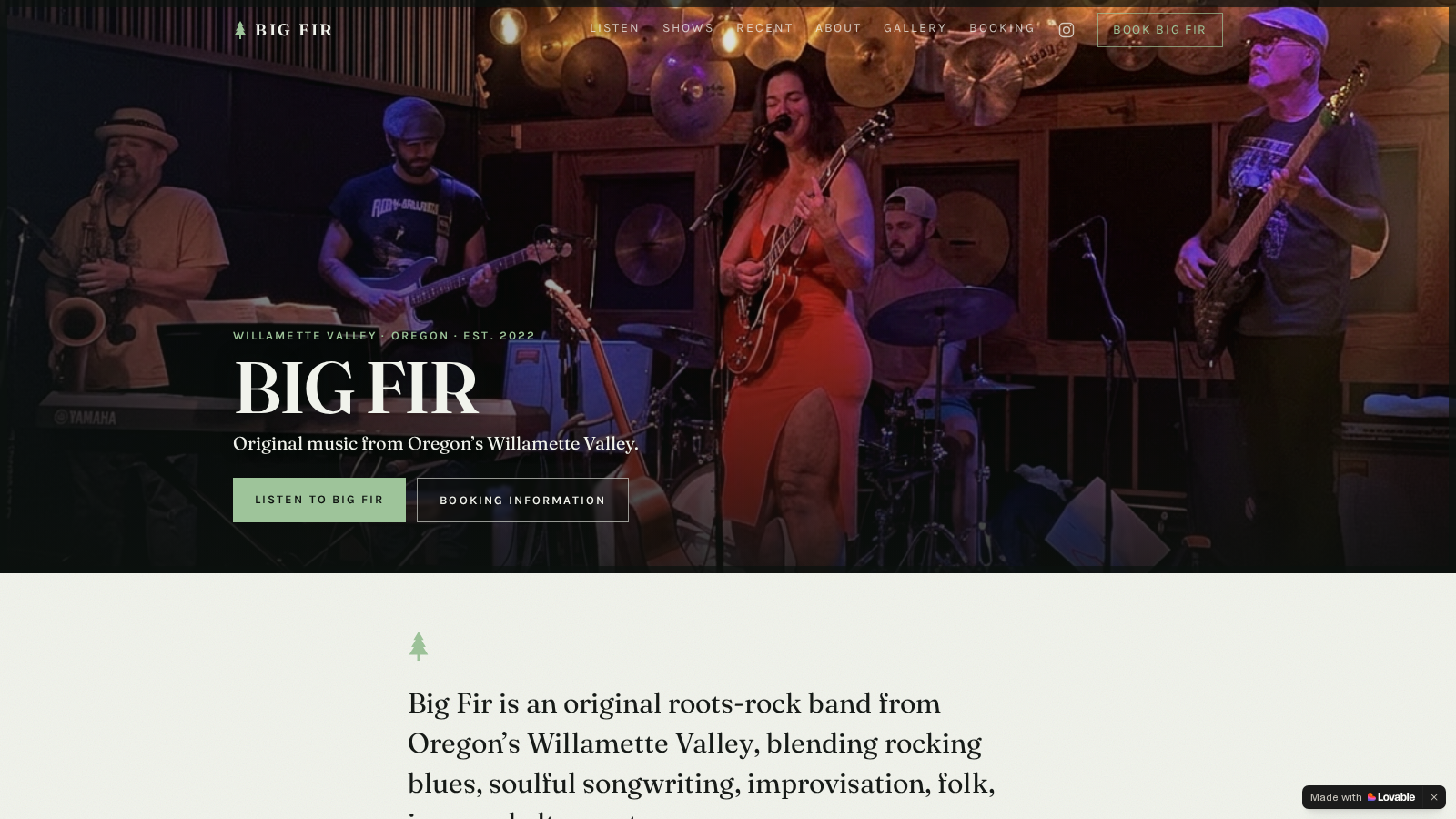 Big Fir band website homepage