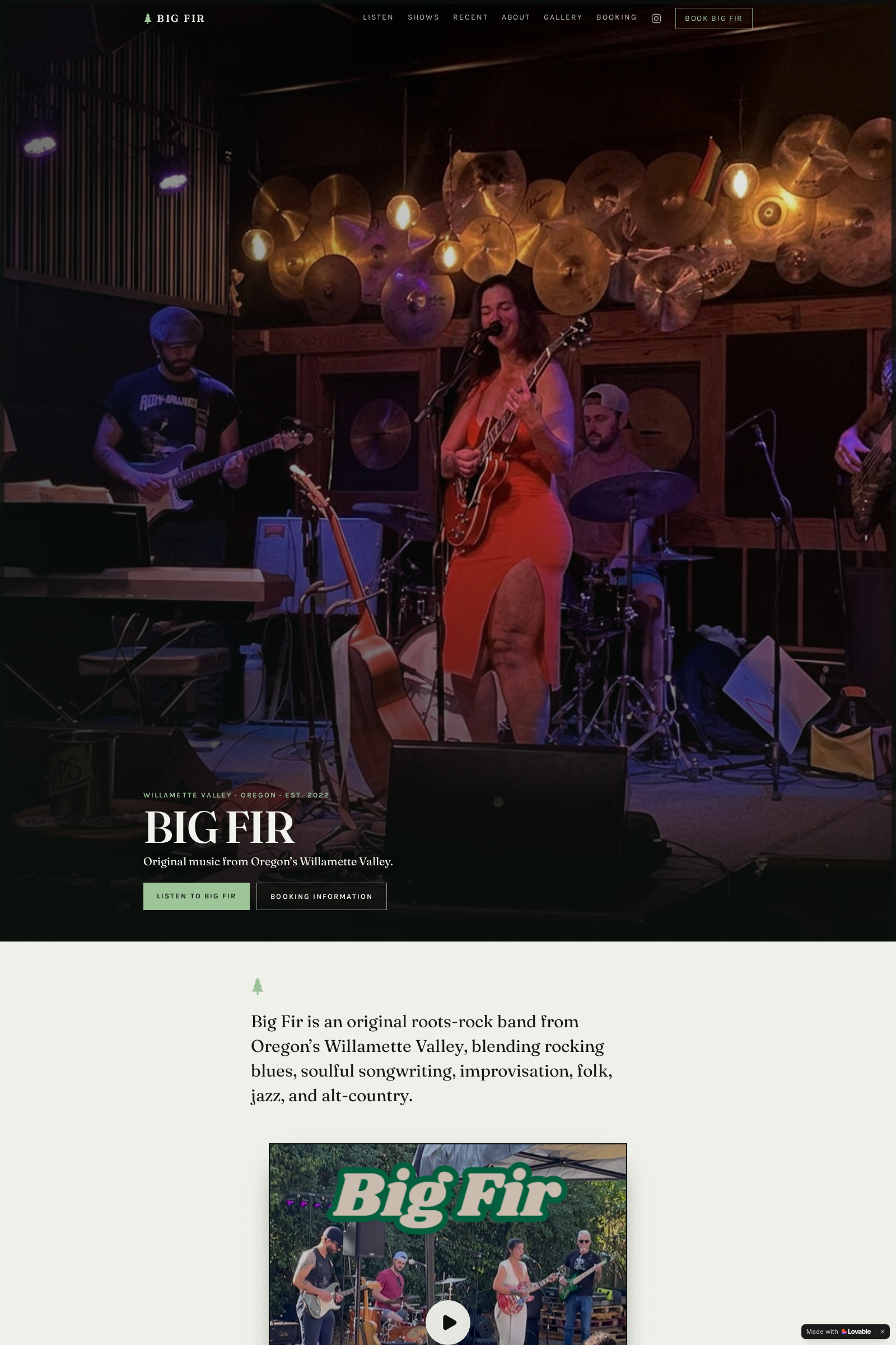 Big Fir booking website and EPK, extended view